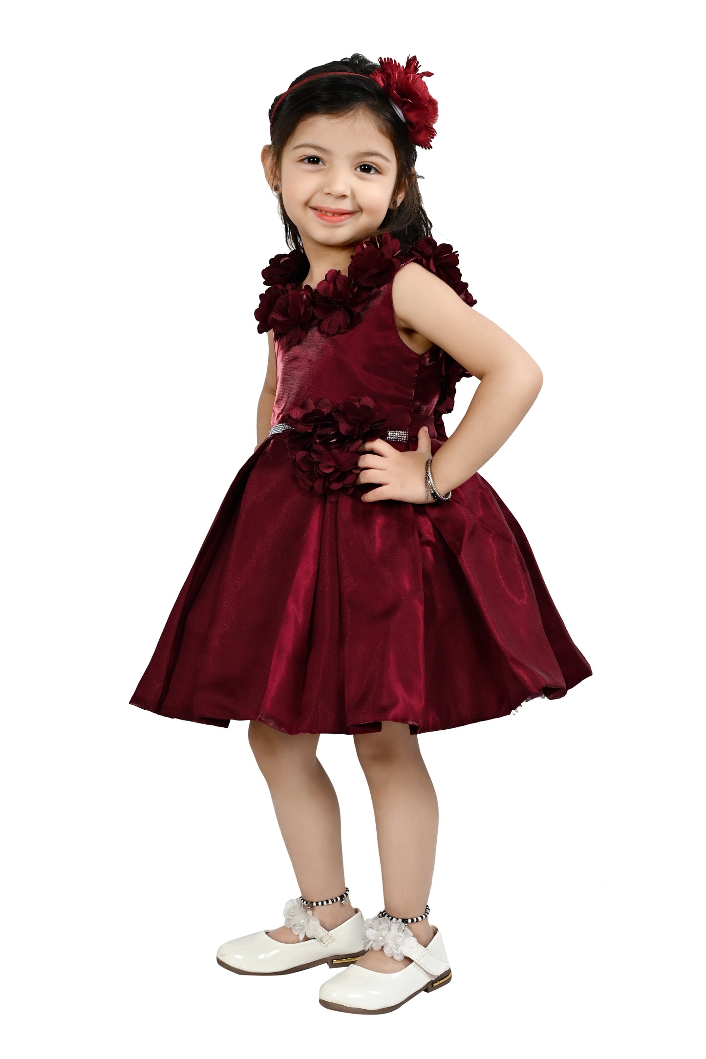 Floral Satin Frock with Pleated flare 24HA00770