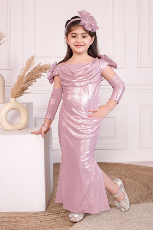 Western Gown Bodyfit off shoulder side cut 2069 Pink