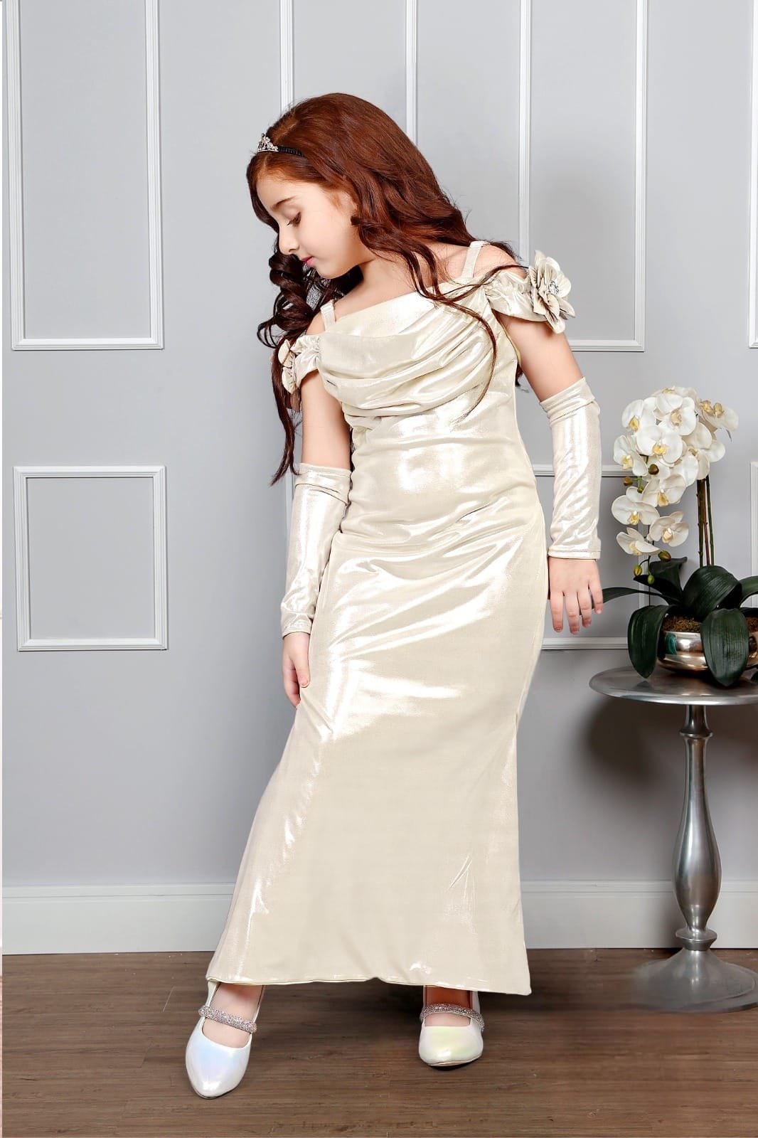 Western Gown Bodyfit off shoulder side cut 2069 Golden