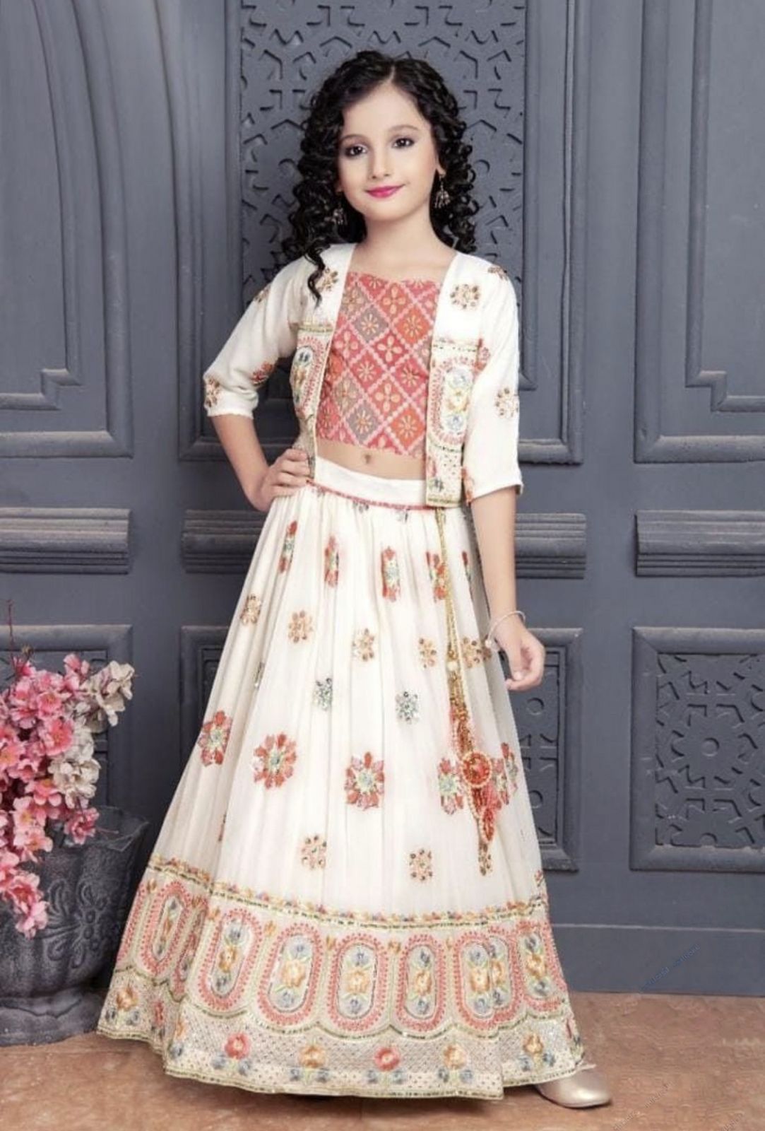 Fancy Lehenga Top-06403MA_Cream